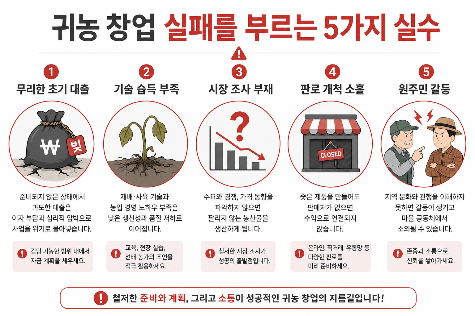 귀농 창업 실패 사례 인포그래픽