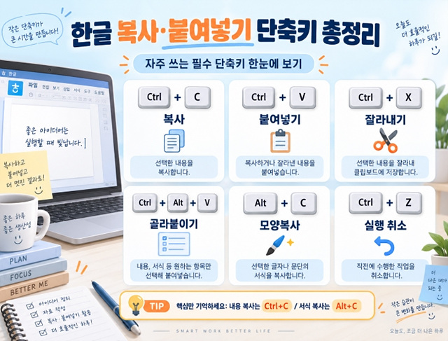 한글 복사&middot;붙여넣기 단축키｜골라붙이기&middot;모양복사까지 총정리