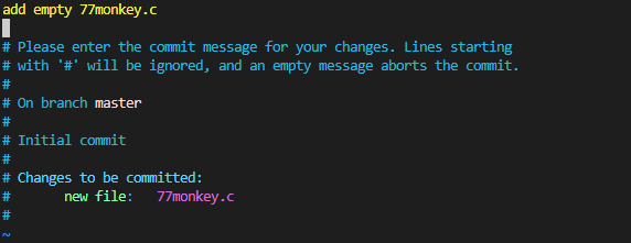 git commit 입력시 나오는 commit msg 입력창