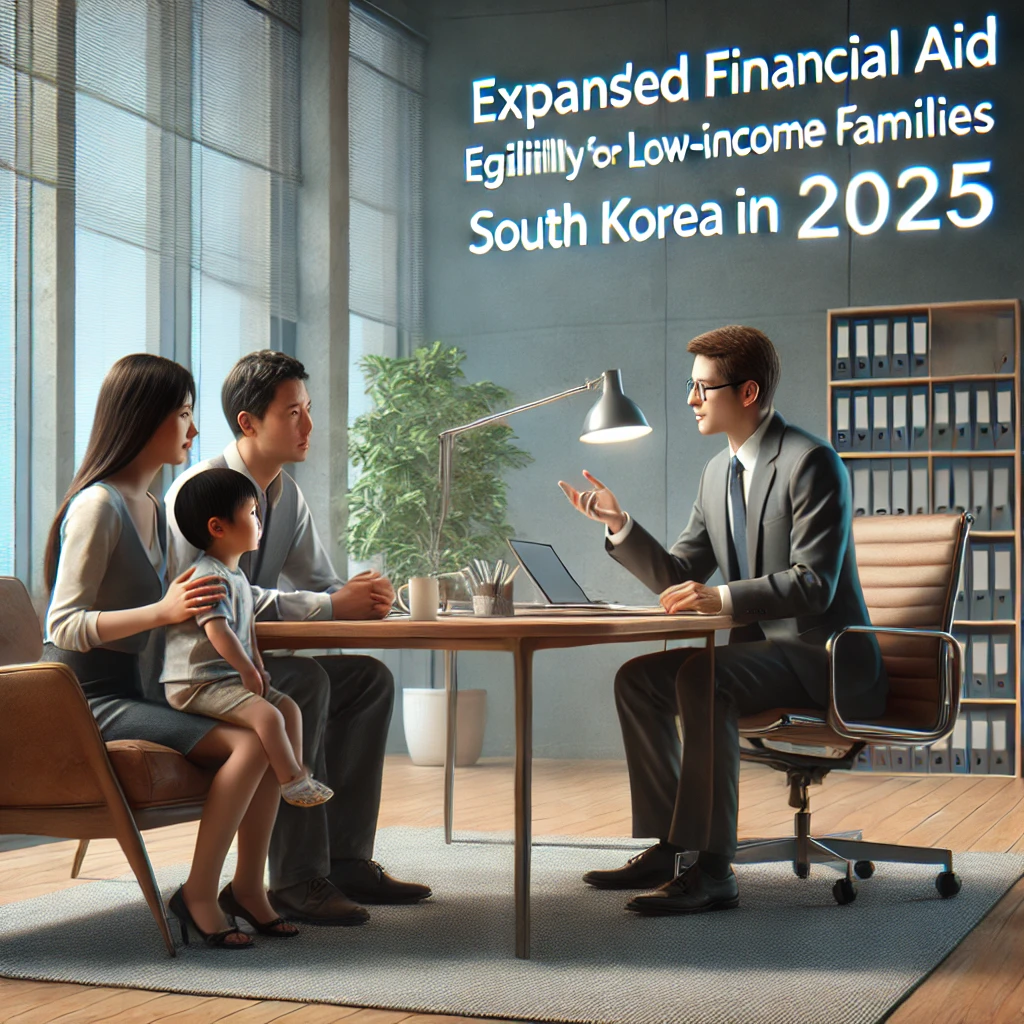 사회복지사가 가정에 2025년 생계급여 지원 기준 변경 사항을 설명하는 모습