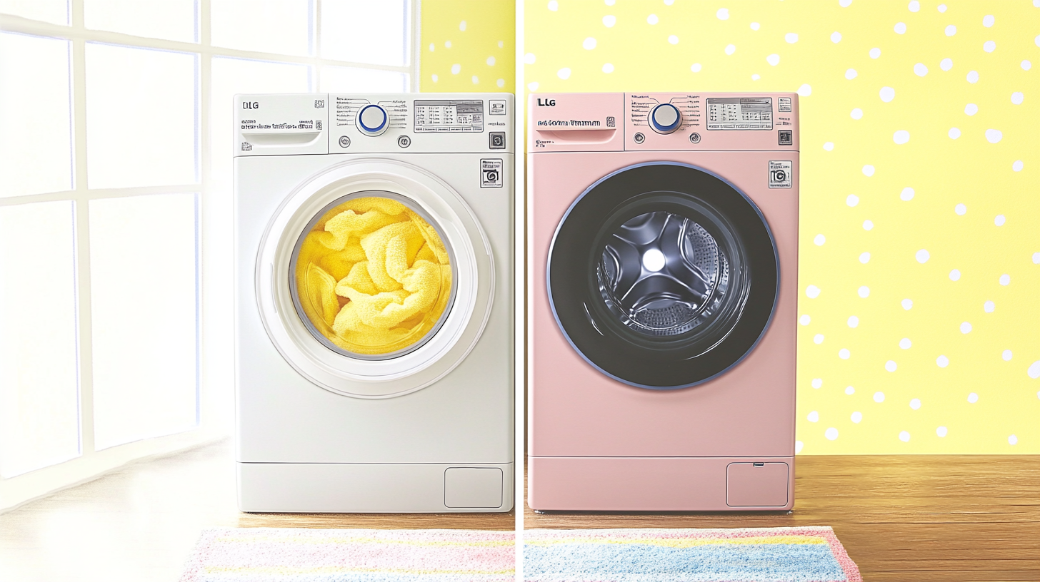 LG 트롬과 다른 브랜드 세탁기의 비교 이미지로, 우수한 스팀 클리닝 기술 및 알러지 제거 기능을 강조한 모습입니다.