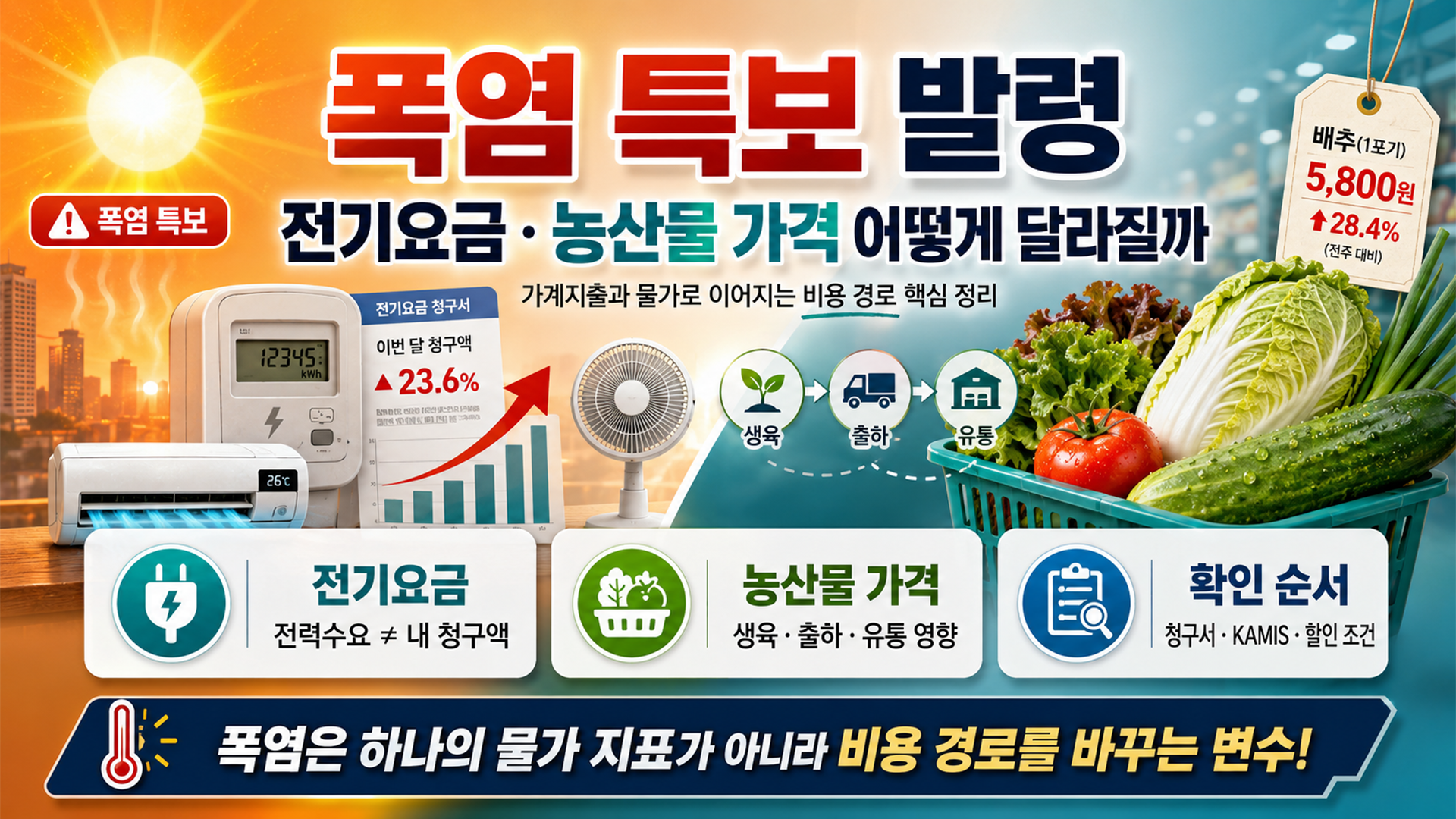 폭염 특보 발령, 전기요금 &middot; 농산물 가격 어떻게 달라질까 썸네일