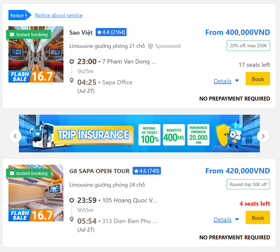 베트남 슬리핑 버스 예약방법