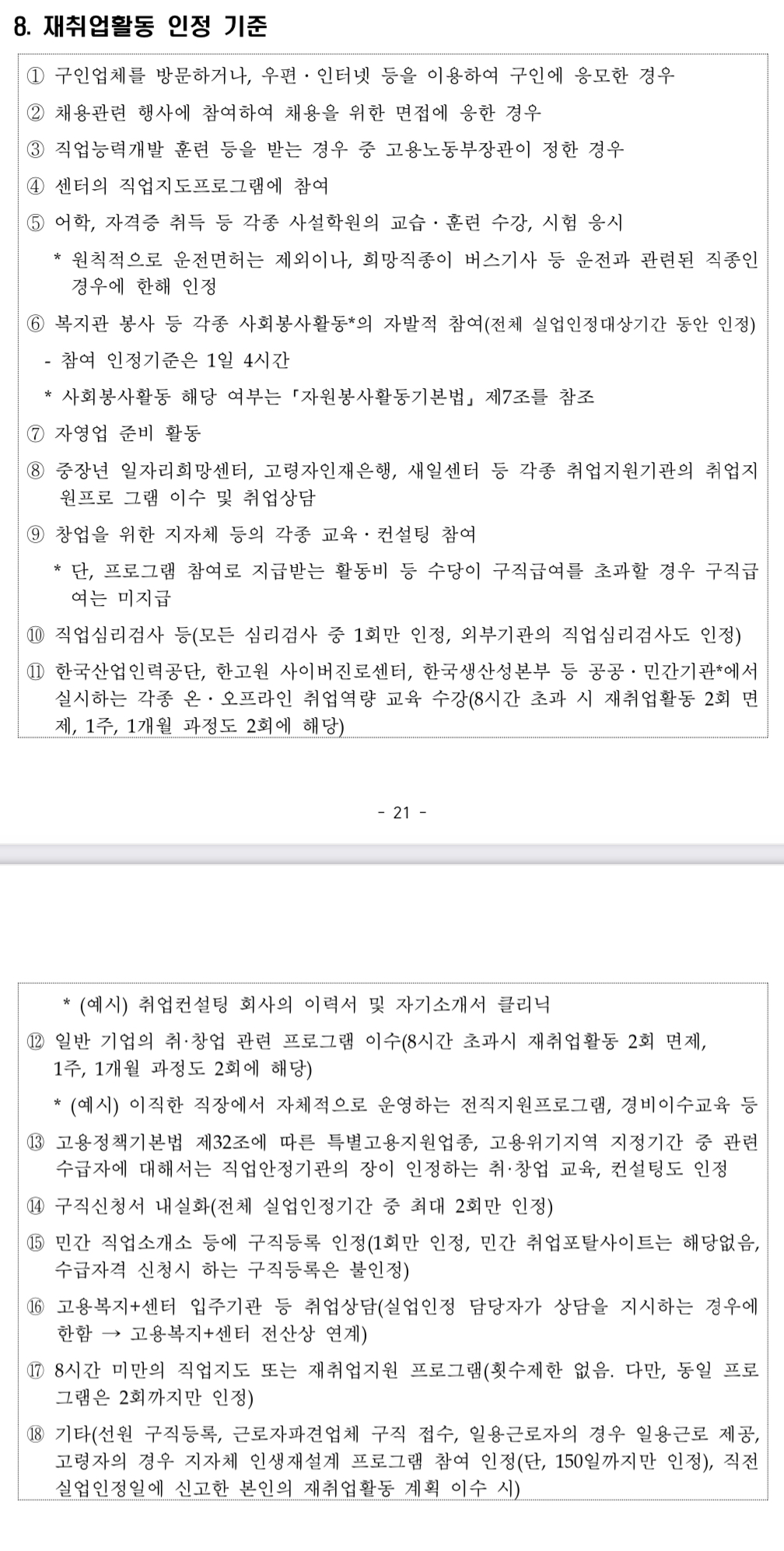 재취업활동 인정 기준