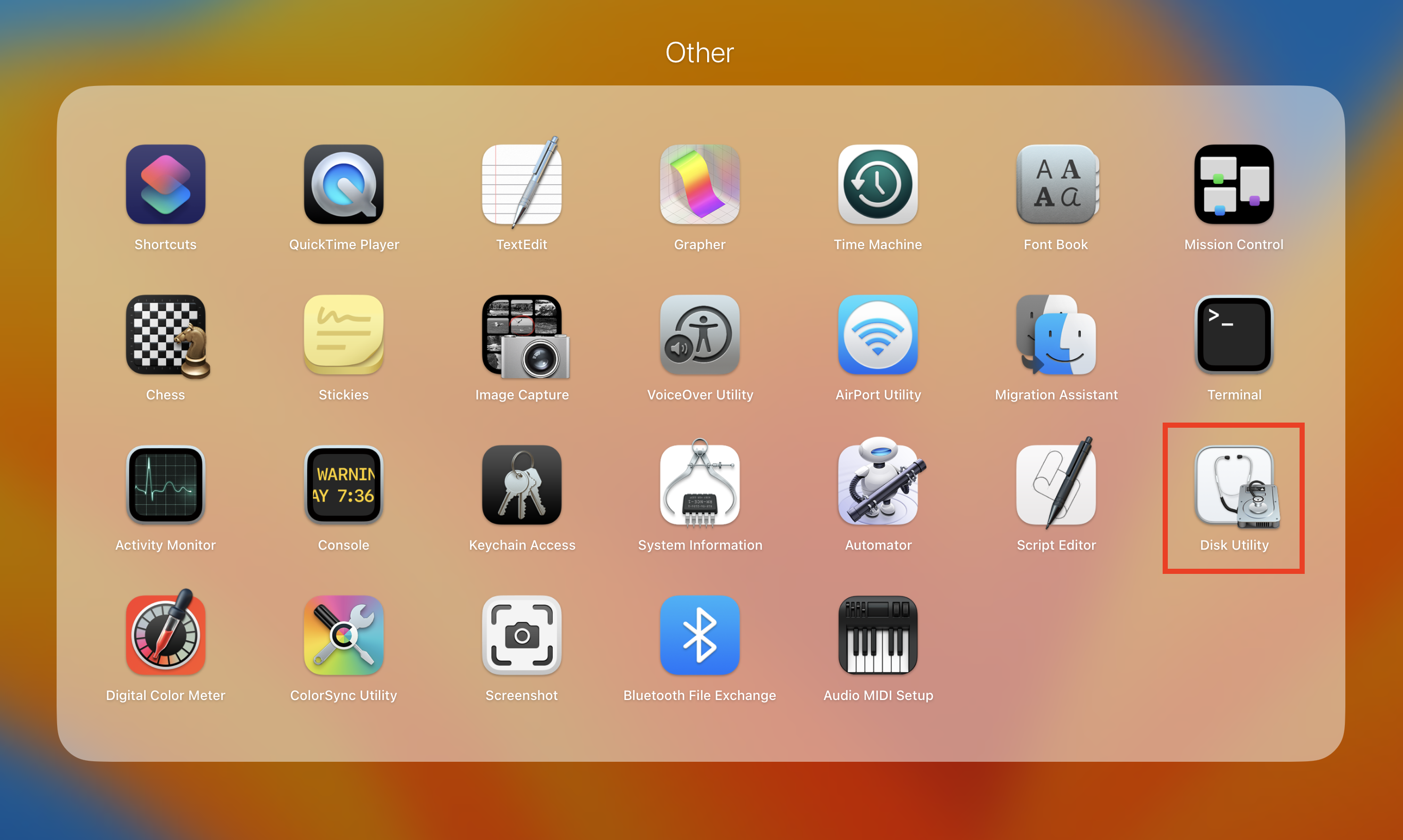 디스크 유틸리티 선택