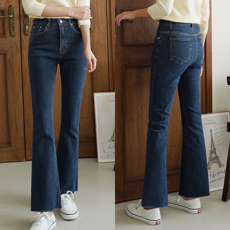 세미부츠컷 진청데님 히든밴딩 빅사이즈 봄 가을 여성나팔청바지