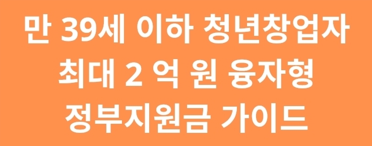 청년 창업지원금 완전가이드｜만 39세 이하 창업자 대상 정부 융자형 지원