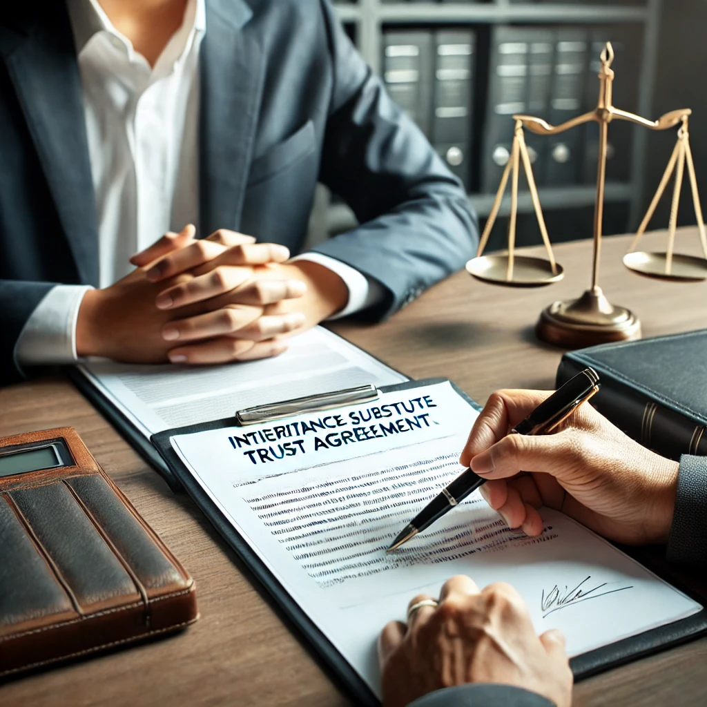 서류와 펜을 들고 상담하는 변호사와 고객