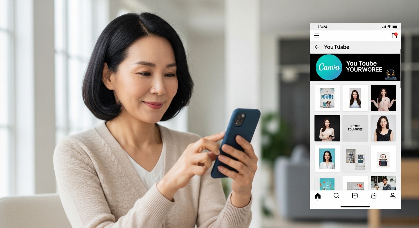Canva 앱으로 유튜브 썸네일을 만드는 모습