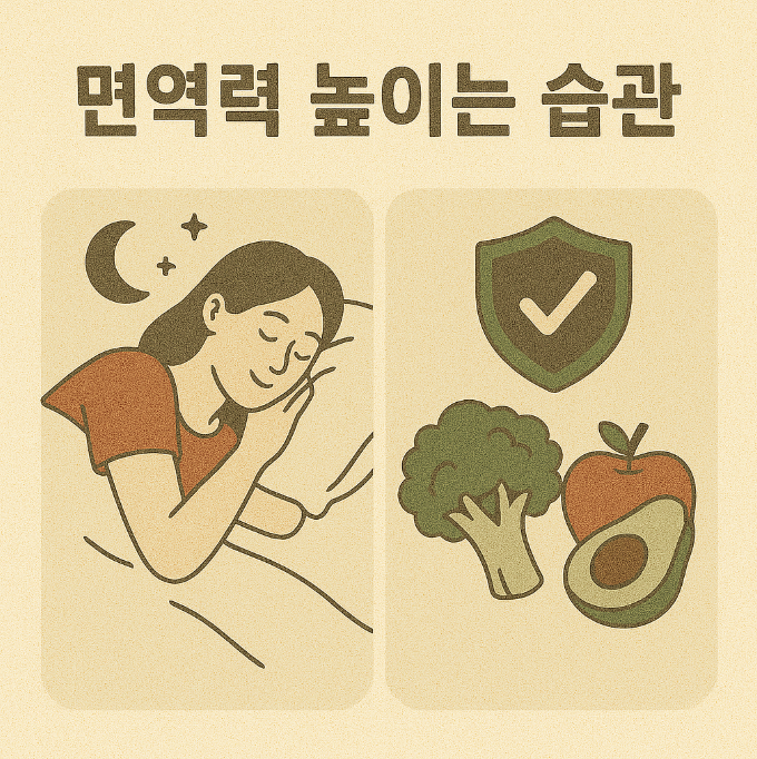 편안하게 잠을 자는 여성의 모습과 브로콜리 아보카도 사과 이미지