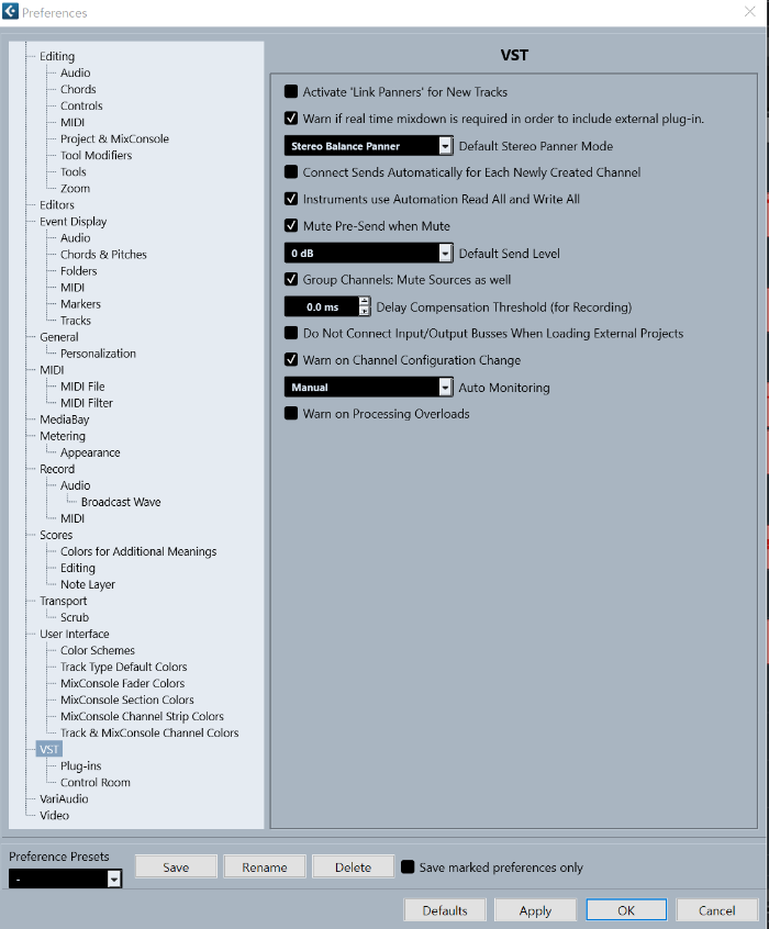 Cubase 13 Preferences - VST