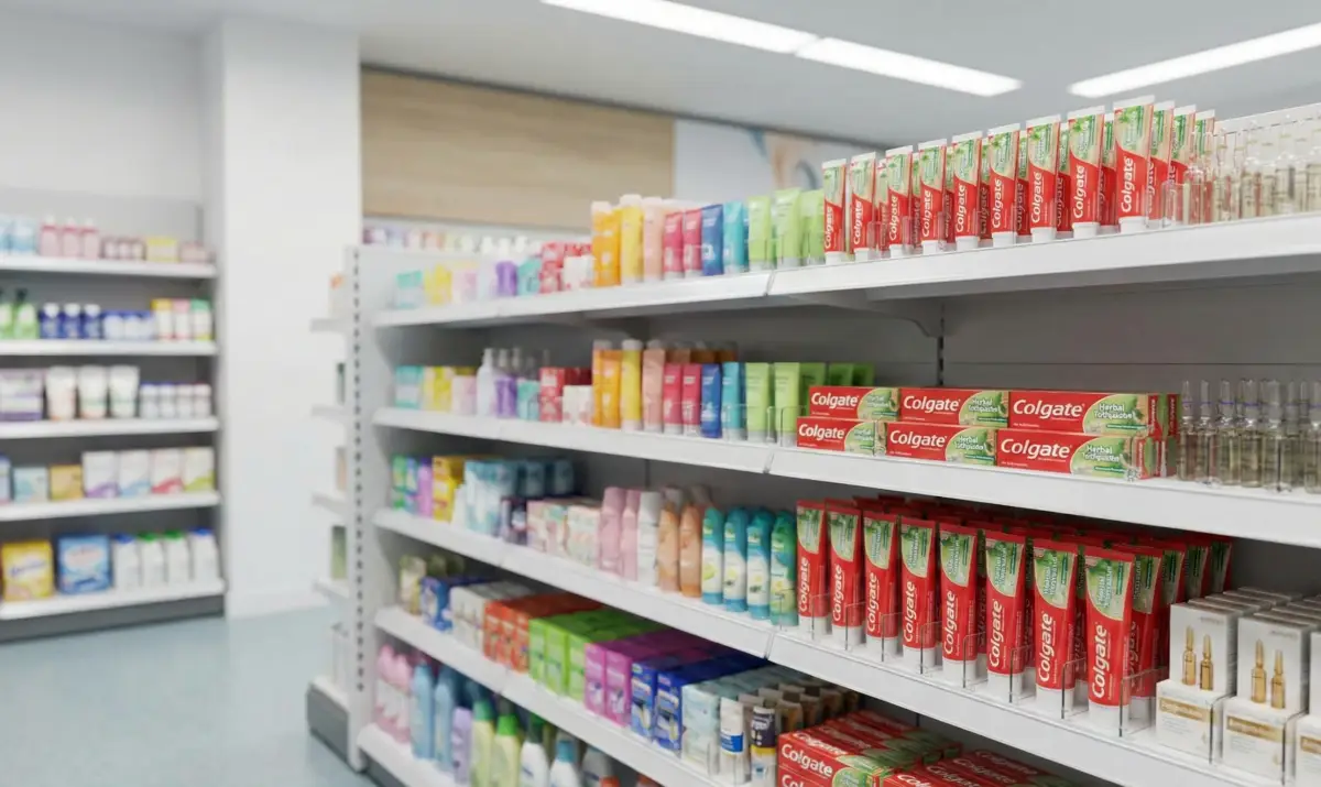 뮌헨 여행의 필수 코스인 DM 드럭스토어 내부, 다양한 뷰티 제품과 건강 보조 식품이 진열된 모습