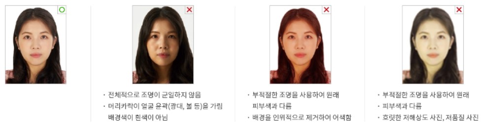 여권 사진 규격 예시