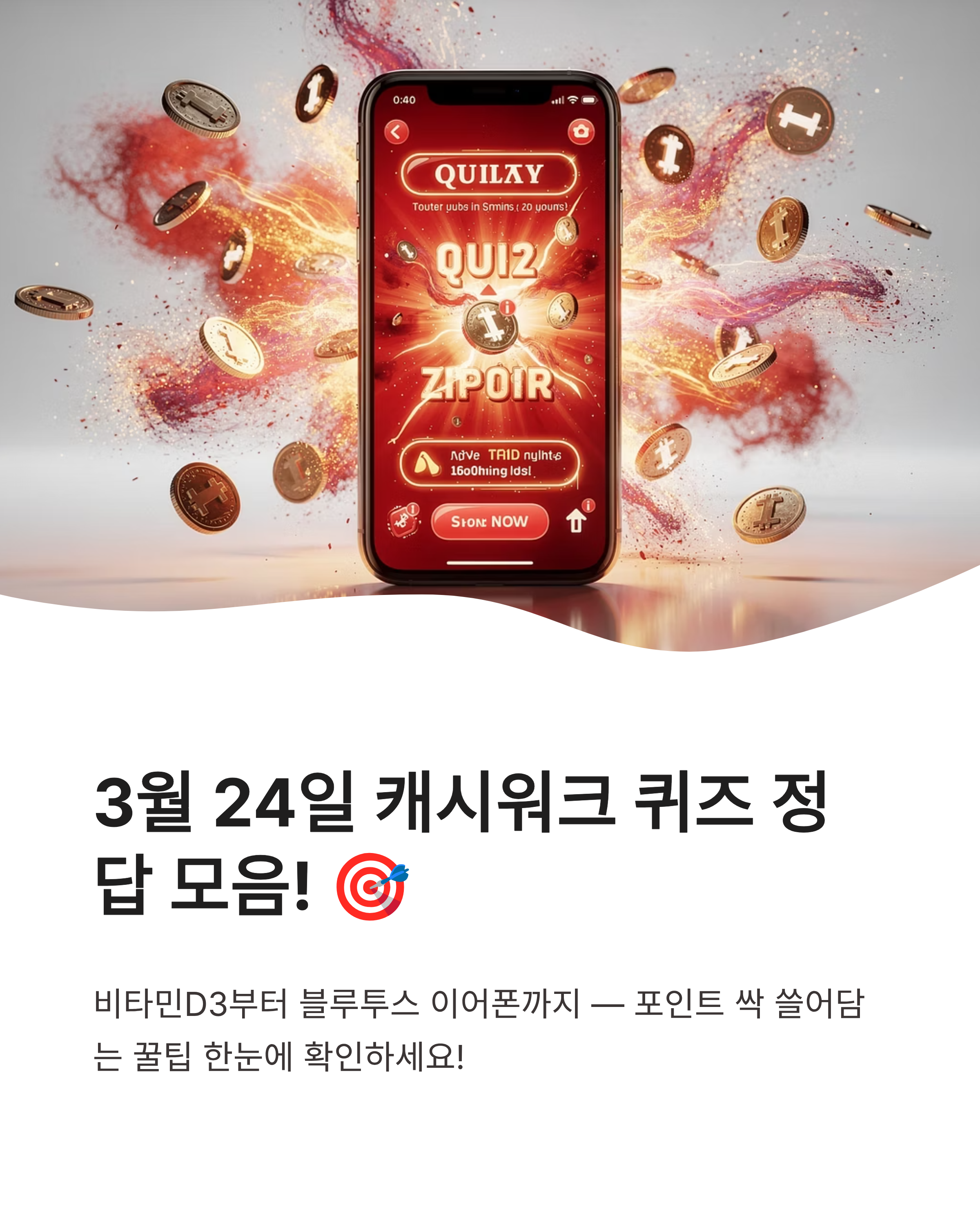 3월24일 캐쉬워크 퀴즈정답 모음! 비타민D3부터 블루투스 이어폰까지 포인트 싹 쓸어담는 꿀팁