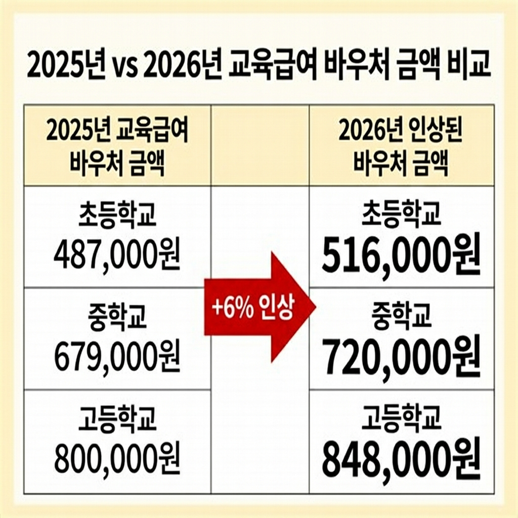 2025 대비 2026 교육급여 바우처 인상 금액 비교