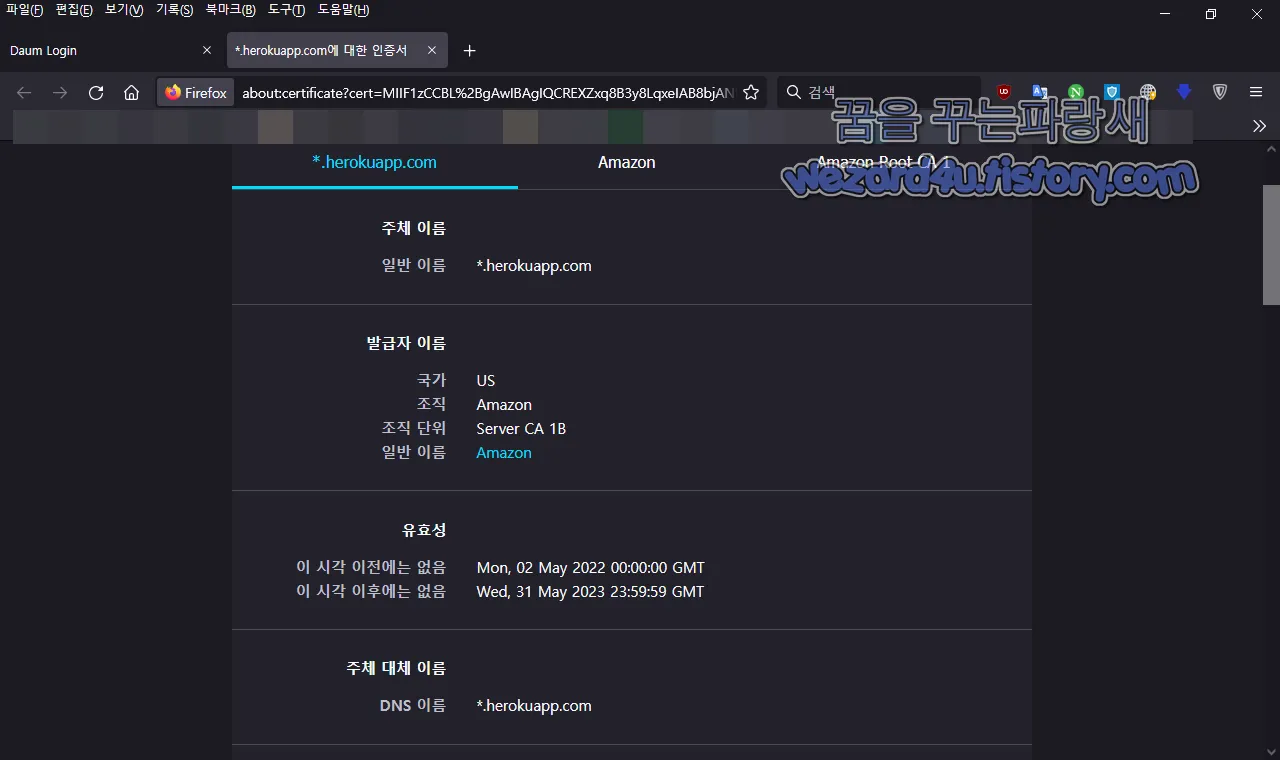 피싱 사이트 SSL 인증서 정보