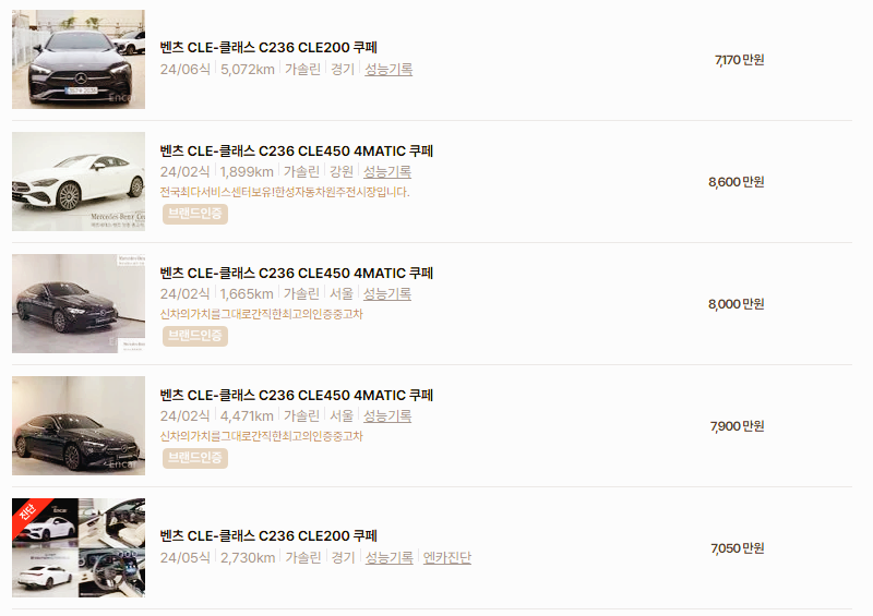 벤츠 GLE 중고차 가격 시세표 24년