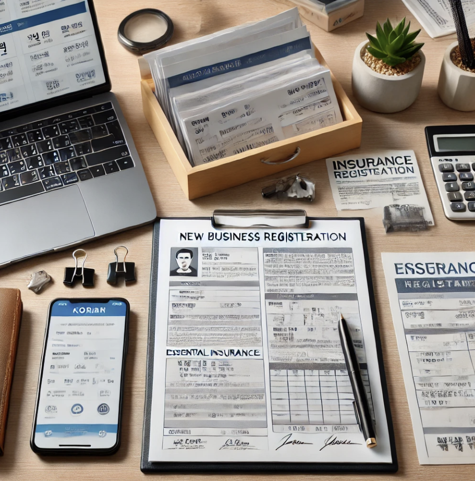 신규 사업 등록 및 보험 신고에 필요한 서류들.