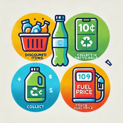 생활비 절약 이미지. 주유절약, 10C 병모으기 등의 이미지