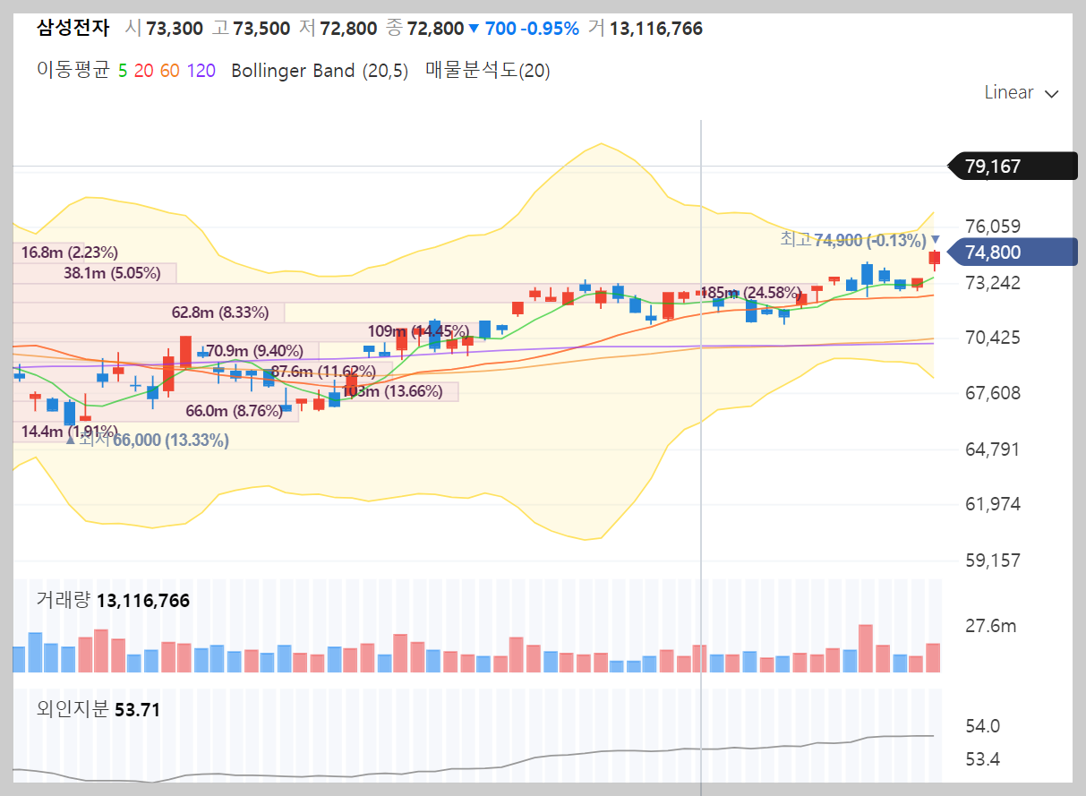 삼성전자의 매물대차트 보조지표