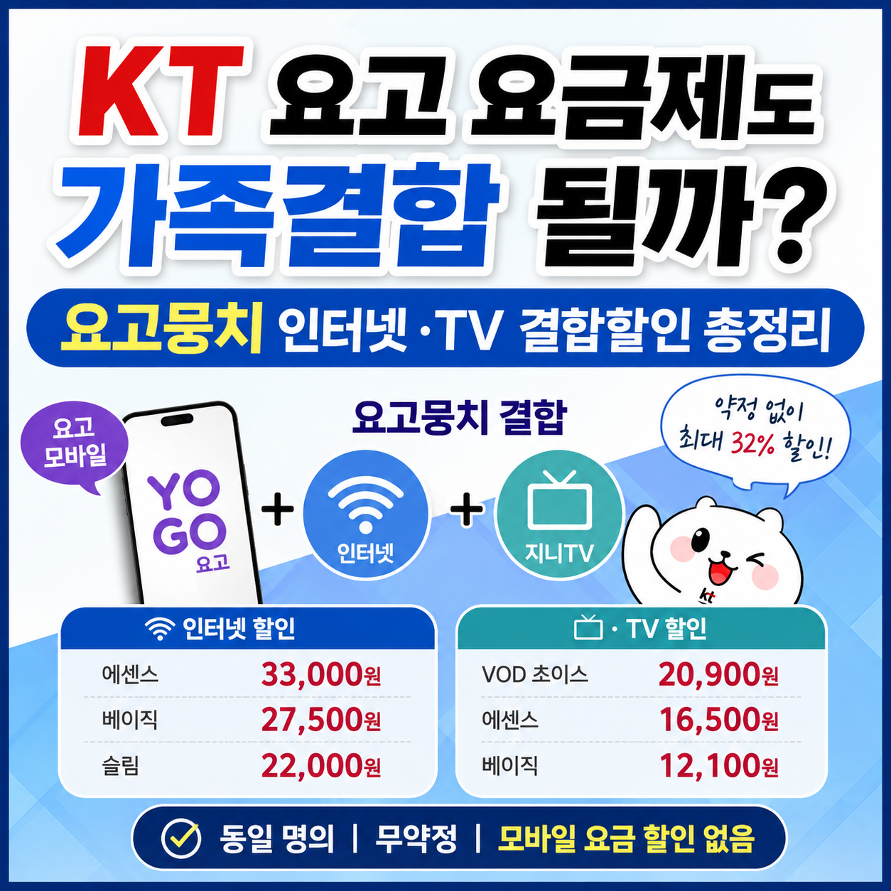 KT 요고 요금제도 가족결합 될까? 요고뭉치 인터넷·TV 결합할인 총정리