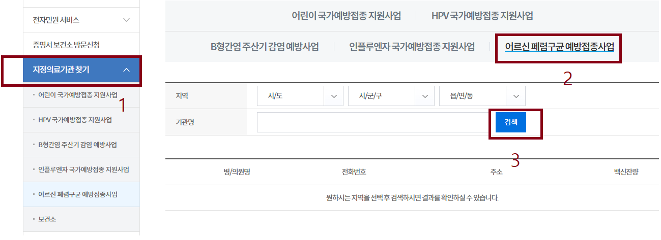 폐렴구균 예방접종 신청방법