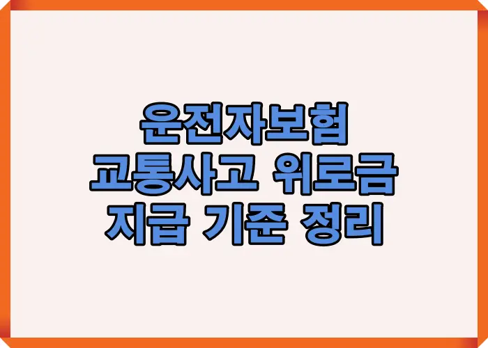 운전자보험 교통사고 위로금 지급 기준을 한눈에 정리한 안내 이미지로 보장 구조와 핵심 기준을 이해하기 쉽게 설명한 구성