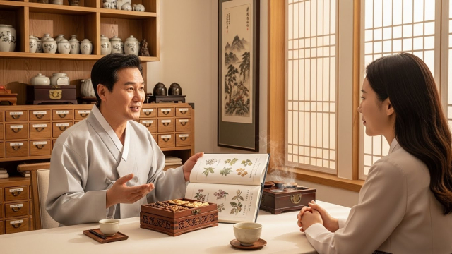 한의사가 복용법을 설명하는 장면