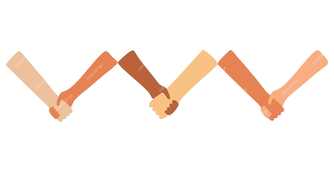 다양한 사람들이 손을 맞잡은 평등과 연대의 상징