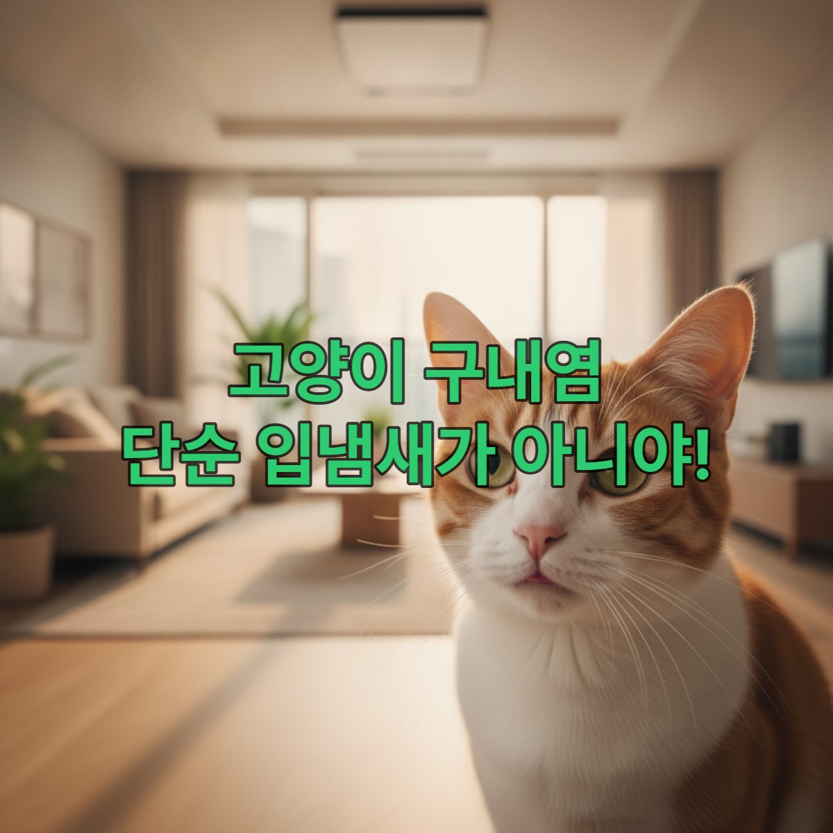 입냄새가 심하고 식사를 힘들어하는 듯한 고양이의 모습