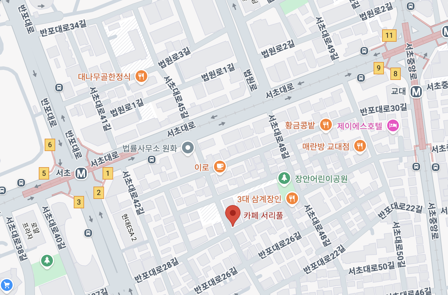 카페 서리풀 위치 지도 : 서초/ 교대 샌드위치 배달 맛집 추천 3