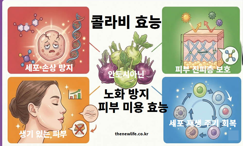 콜라비 효능이 노화 방지와 피부 미용에 도움을 주는 이미지