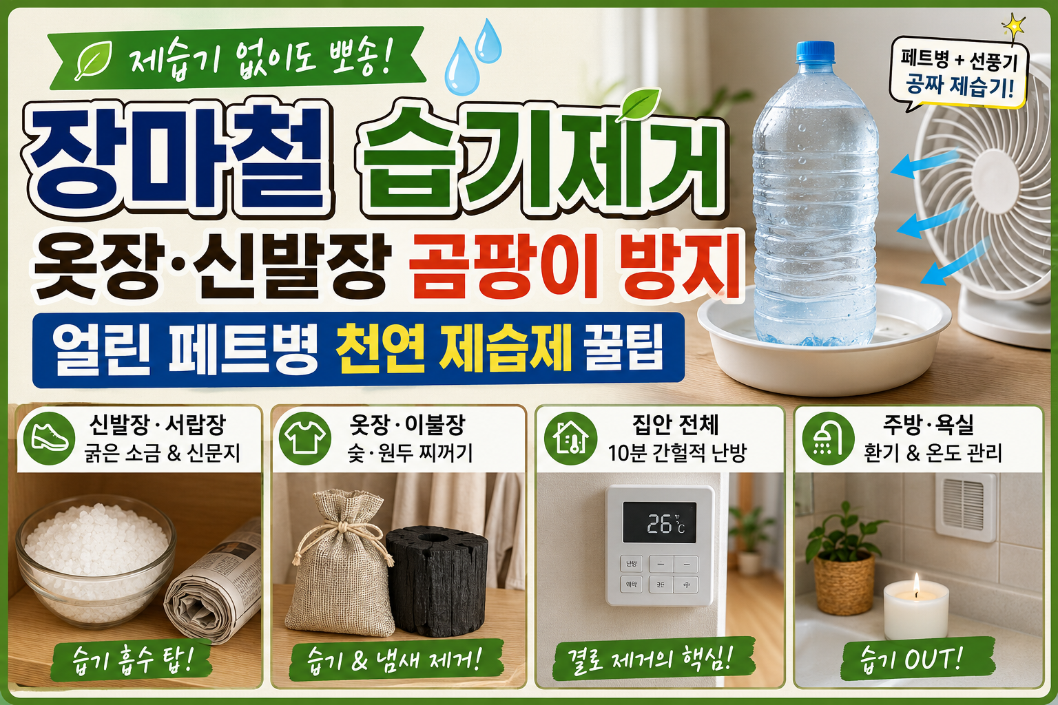 장마철 얼린 페트병을 이용한 천연 제습 방법 이미지