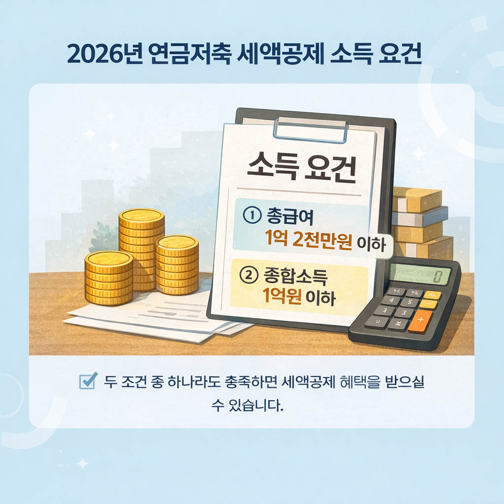 연금저축 세액공제 소득 요건과 기준 금액을 정리한 인포그래픽