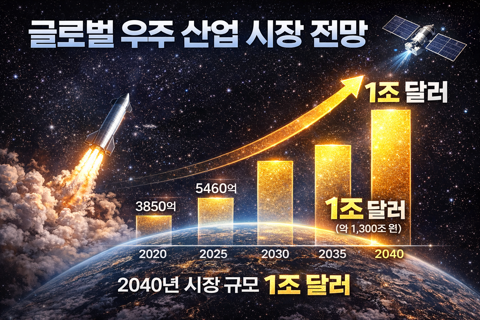 글로벌 우주 산업 시장 규모 성장 전망 그래프