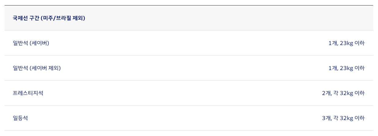 미주/브라질 제외 국제선 위탁수하물