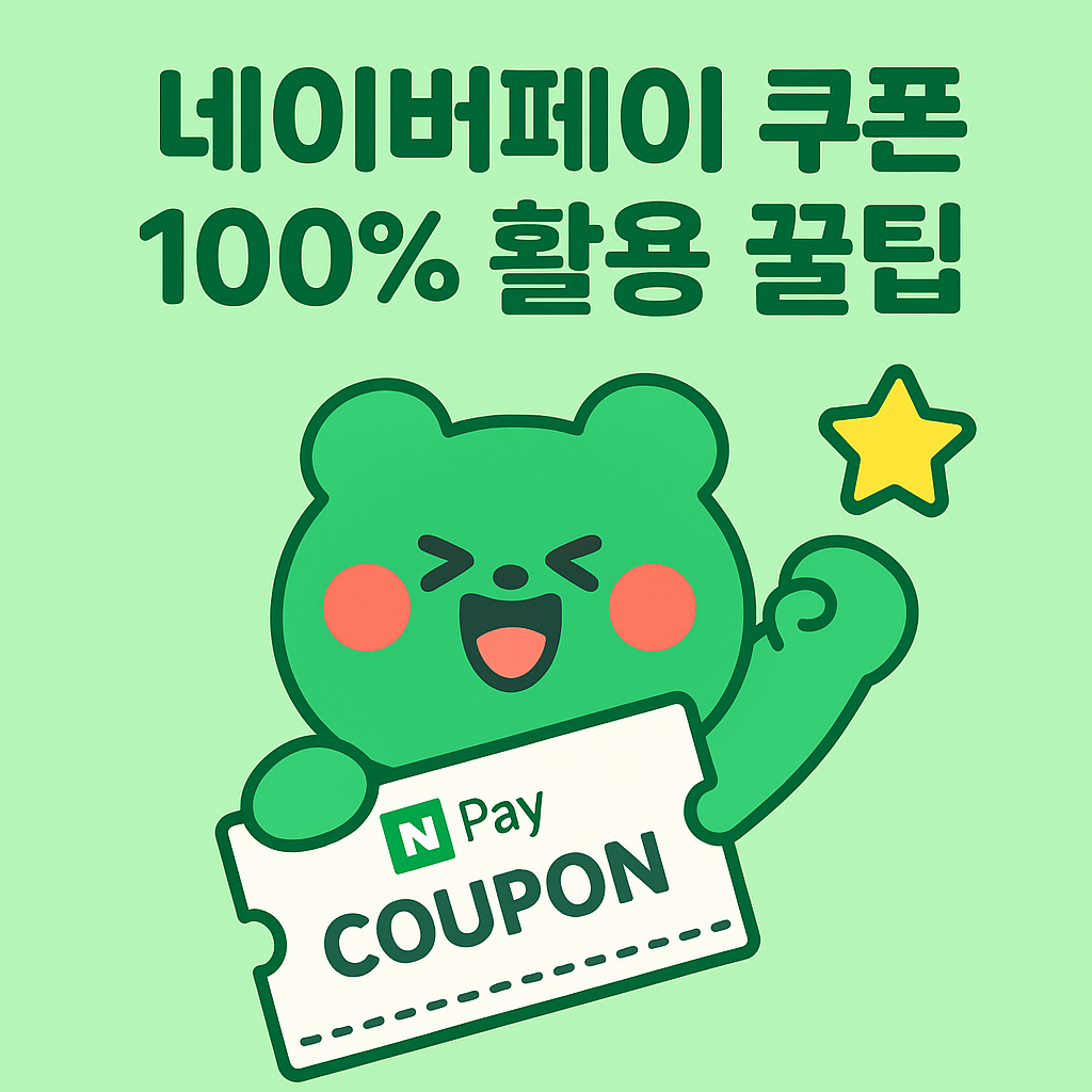 네이버페이 쿠폰을 100% 활용하는 꿀팁을 귀여운 캐릭터가 소개하는 디지털 일러스트 이미지