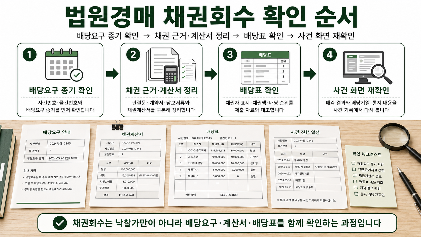 법원경매 채권회수의 배당요구&middot;채권계산서&middot;배당표 확인 순서