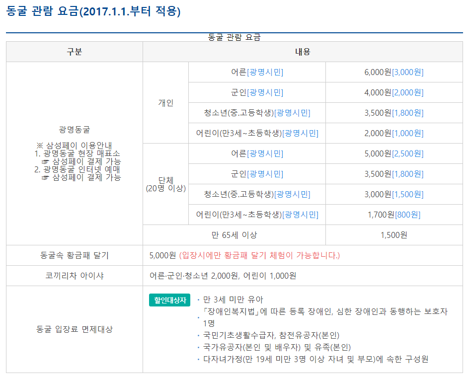 광명동굴 입장료