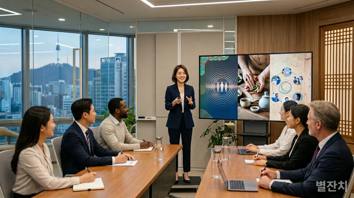 한국인 마케팅 전문가가 '3R' 전략을 발표하며 진정성 마케팅을 강조하는 모습