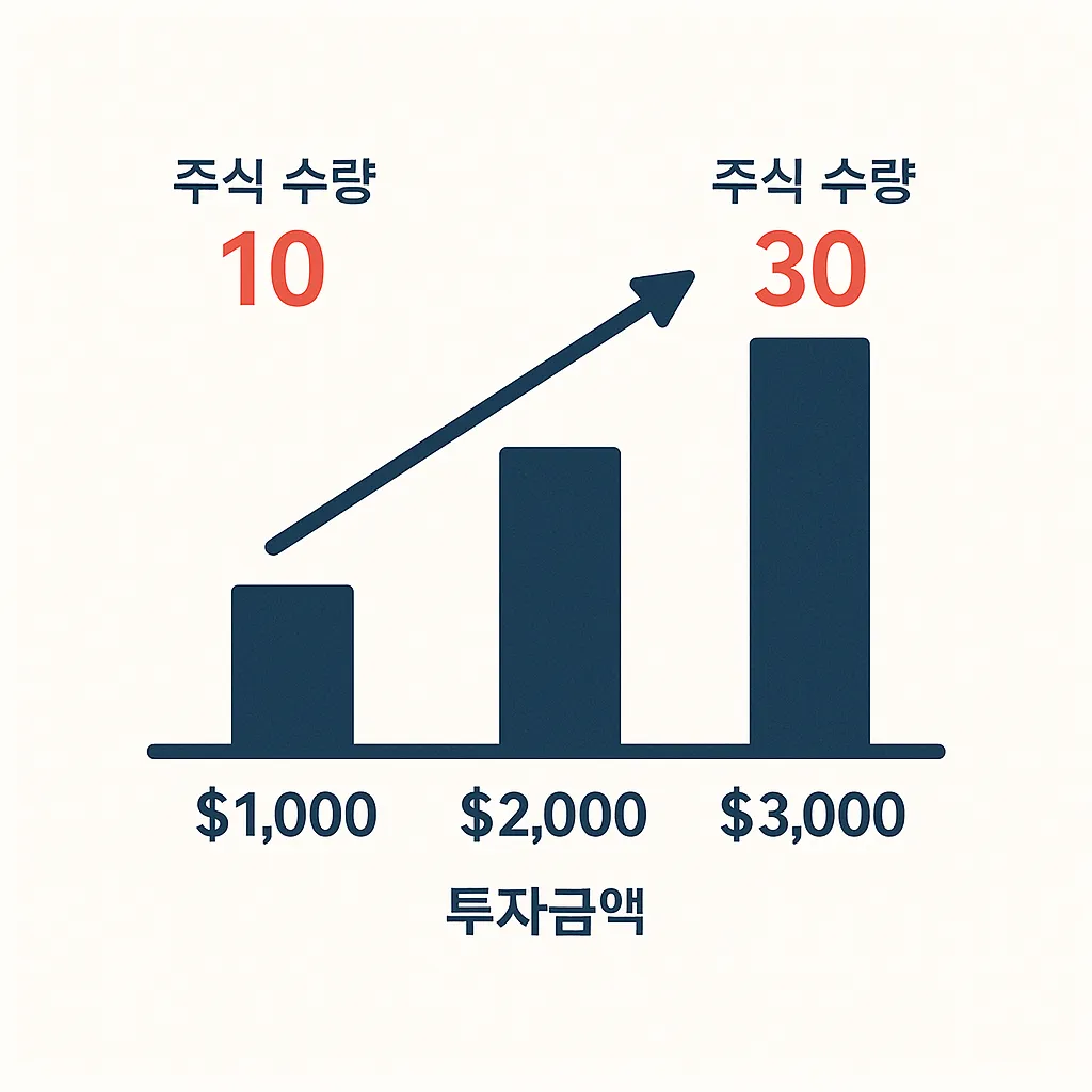 투자금에 따라 주식 수량이 증가하는 표 그래프