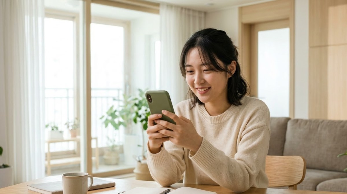 스마트폰으로 입금 알림을 확인하는 모습