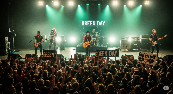 그린데이 라이브 공연에서 열광하는 관중들