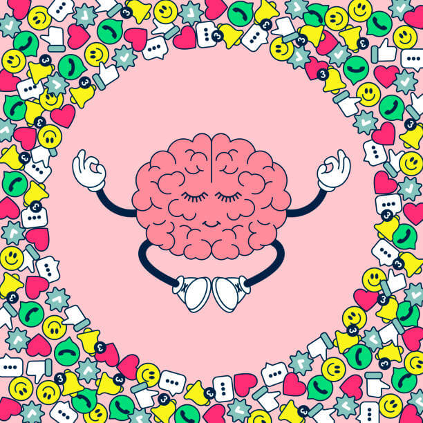 디지털 디톡스로 명상중인 뇌의 모습 일러스트