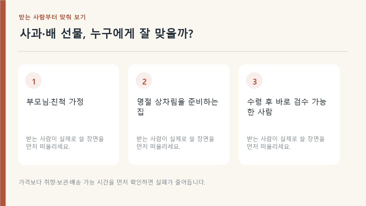 추석 사과&middot;배 혼합 선물세트 고르는 법 받는 사람과 보관 환경 요약