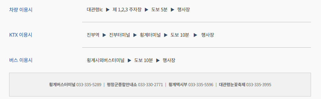 대관령 눈꽃축제 주차 주차장 셔틀버스