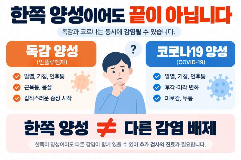 독감 양성 코로나 양성과 동시감염 가능성을 설명하는 이미지