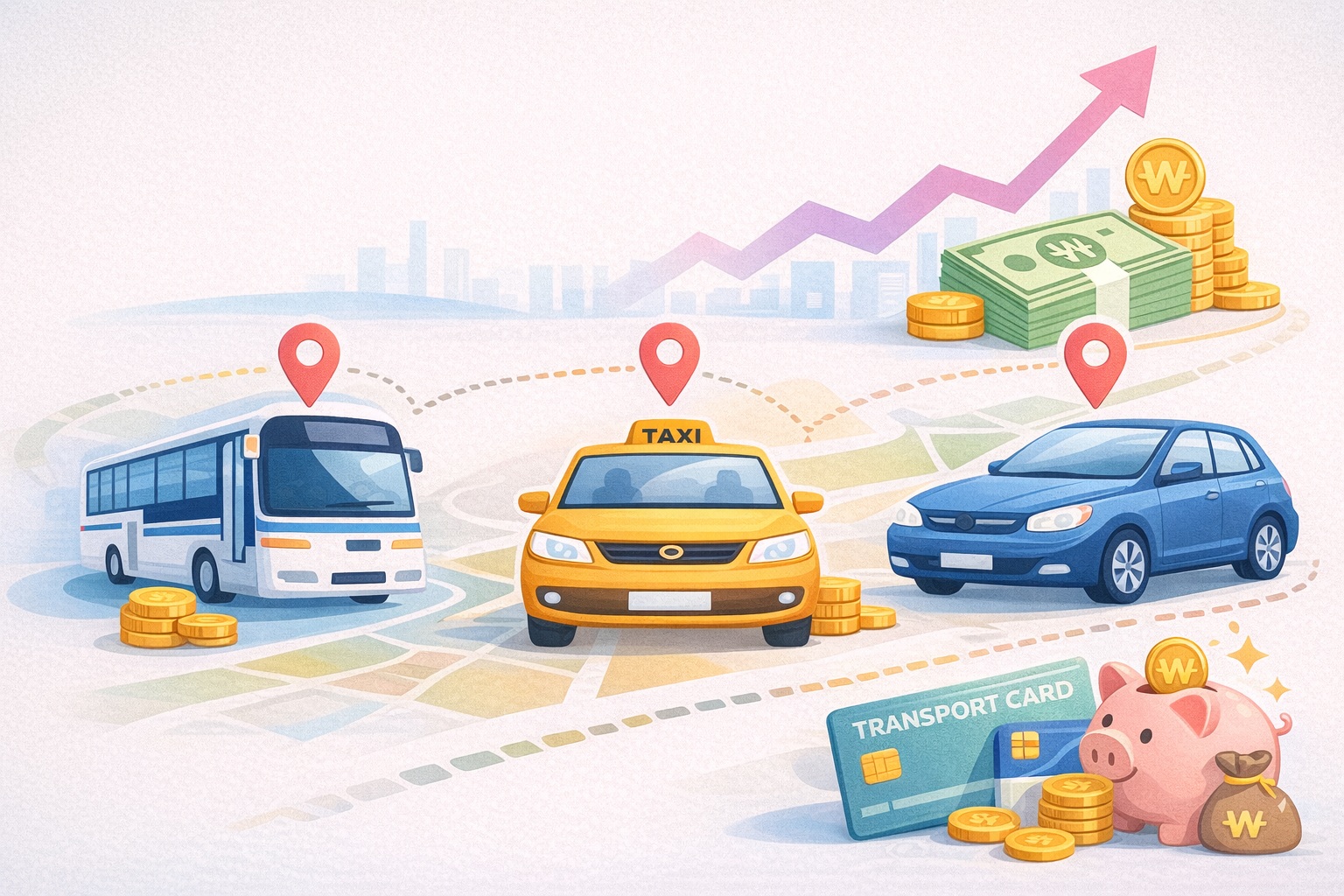 대중교통 택시 자가용 이용에 따른 교통비 절약 방법 이미지