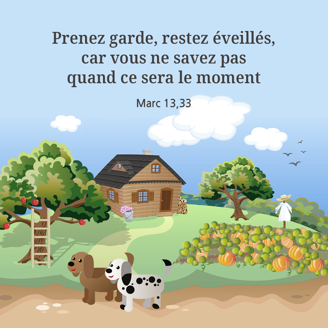 Prenez garde, restez &eacute;veill&eacute;s : car vous ne savez pas quand ce sera le moment. (Marc 13,33)