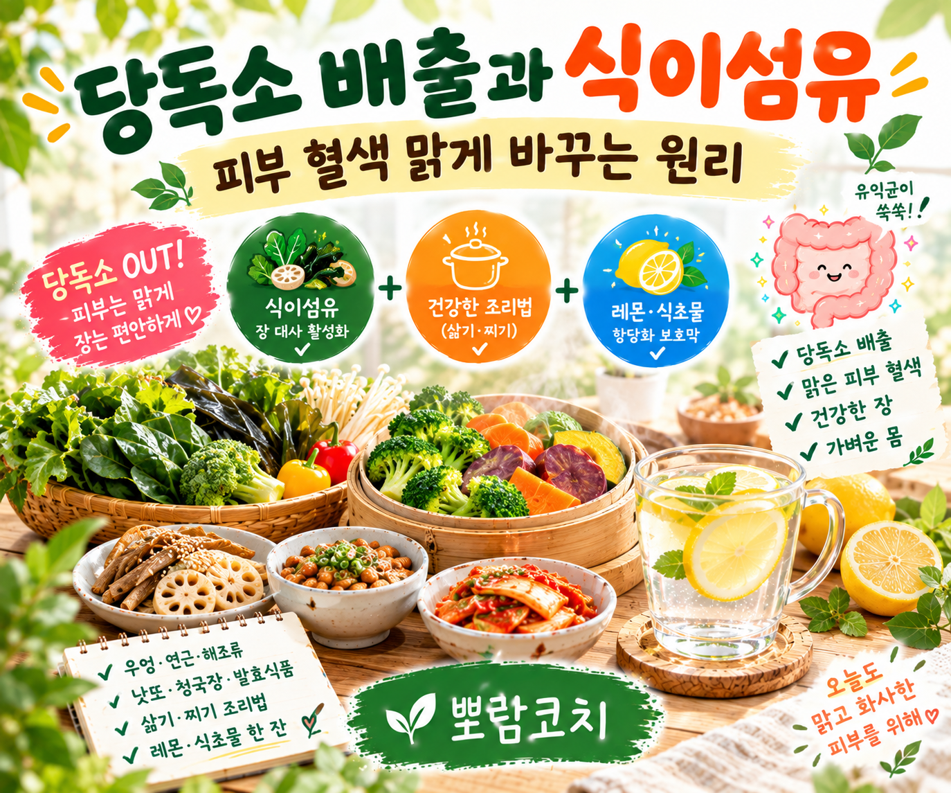 따뜻하게 쪄낸 야채와 우엉, 연근 반찬이 정갈하게 놓인 당독소 케어 식탁